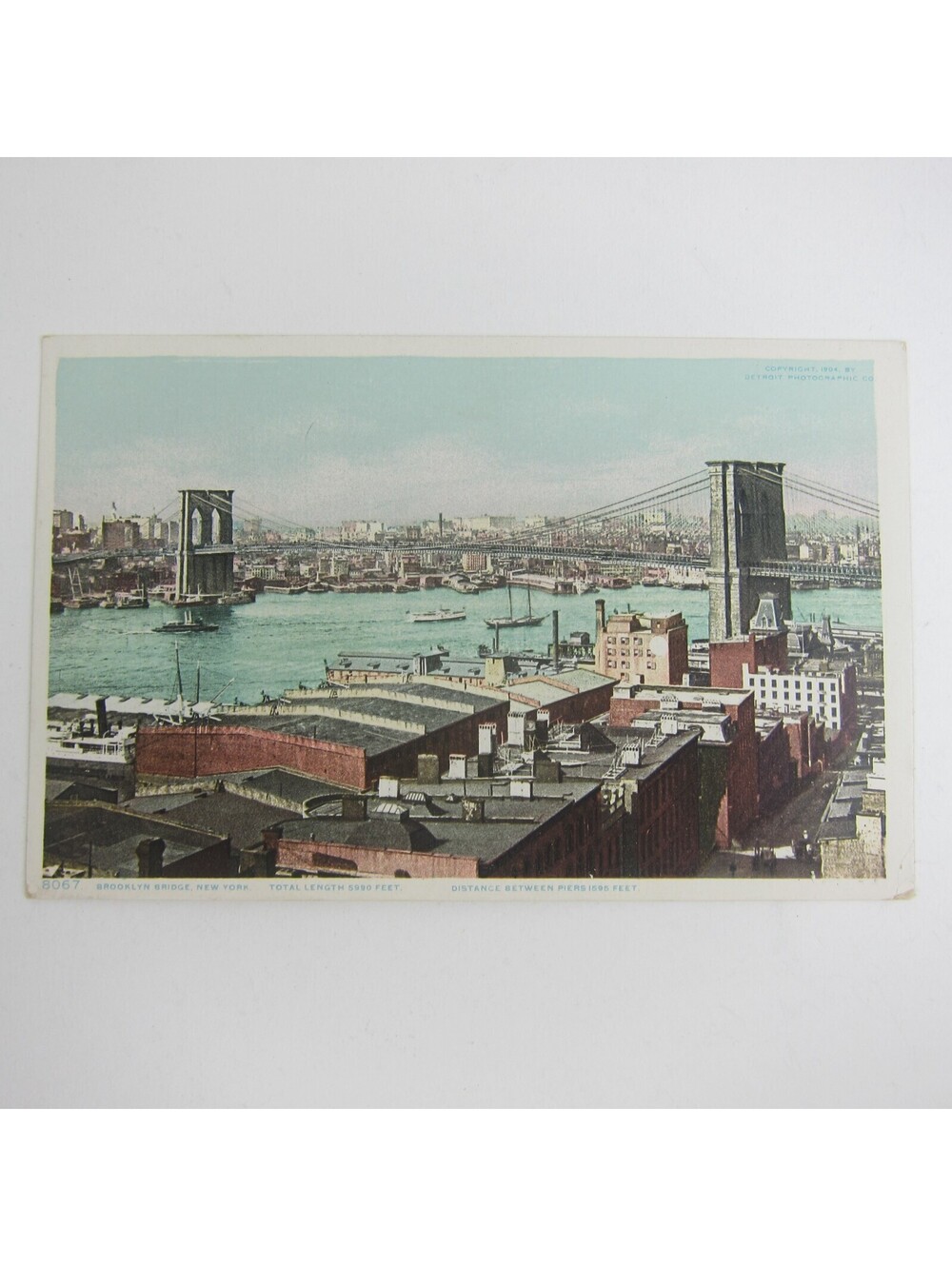Postcard New York City Brooklyn Bridge Boats & Buildings Antique UNPOSTED RARE